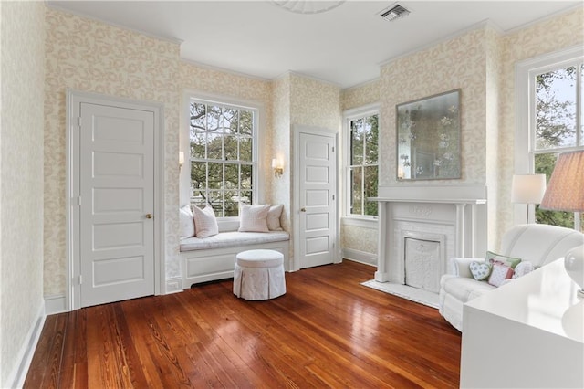 sitting room featuring dark wood-type flooring