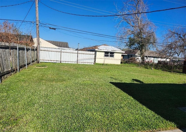 view of yard with a fenced backyard