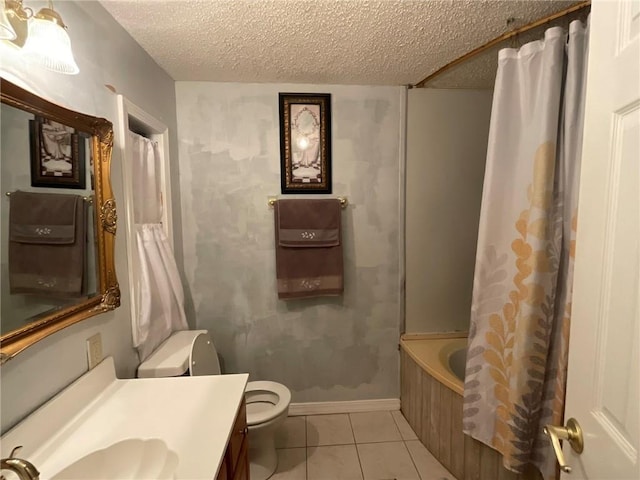 57428 Mainegra Rd, Slidell, LA 70460 - full bath featuring a textured ceiling, shower / bath combination with curtain, tile patterned floors, vanity, and toilet