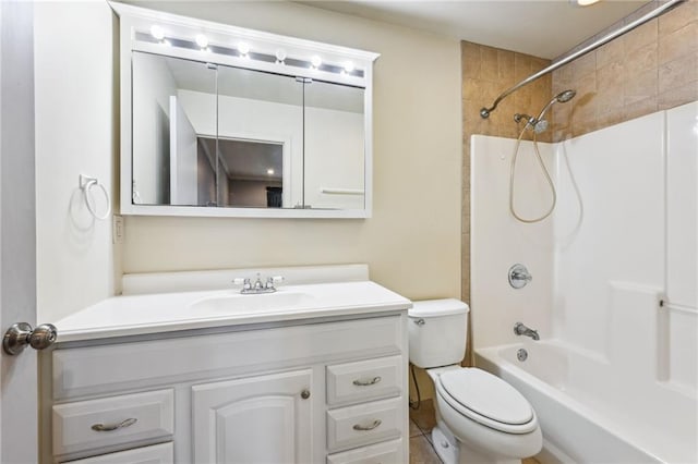 bathroom with shower / bathtub combination, vanity, and toilet