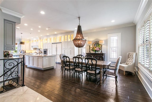501 Emerald St, New Orleans, LA 70124 - dining space with ornamental molding, recessed lighting, hardwood / wood-style floors, and visible vents