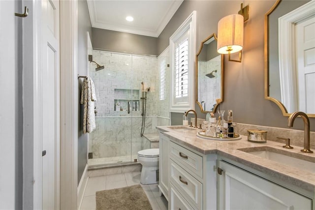 501 Emerald St, New Orleans, LA 70124 - full bathroom with toilet, tile patterned floors, a sink, and a stall shower