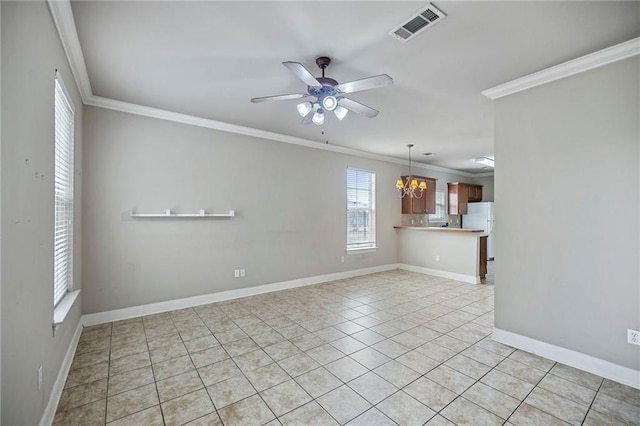 10600 Lakes Blvd Unit 901, Baton Rouge, LA 70810 - unfurnished room with ceiling fan, light tile patterned flooring, ornamental molding, baseboards, and a chandelier