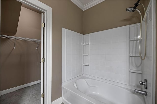10600 Lakes Blvd Unit 901, Baton Rouge, LA 70810 - bathroom featuring crown molding, baseboards, and shower / bathtub combination