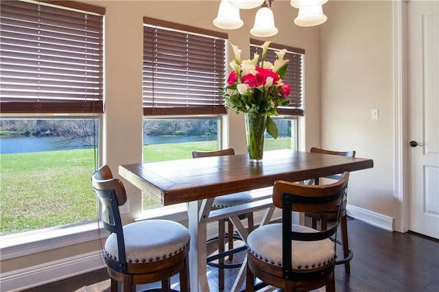 dining area with dark hardwood / wood-style floors