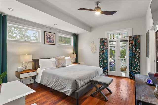900 Delachaise St, New Orleans, LA 70115 - bedroom featuring french doors, dark wood-type flooring, and ceiling fan