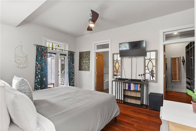 900 Delachaise St, New Orleans, LA 70115 - bedroom featuring ceiling fan, dark wood-type flooring, access to outside, and french doors