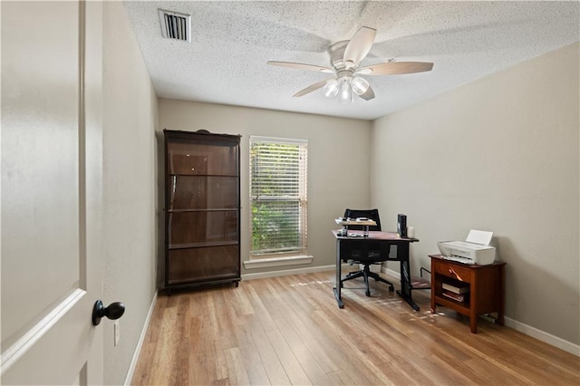 34633 W Dubuisson Rd, Slidell, LA 70460 - office space with light wood finished floors, a ceiling fan, baseboards, and a textured ceiling