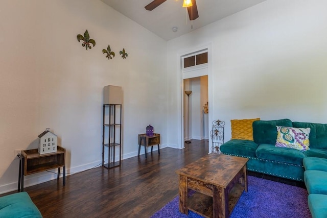 226062 N Roman St, New Orleans, LA 70117 - living room with ceiling fan, baseboards, lofted ceiling, and wood finished floors