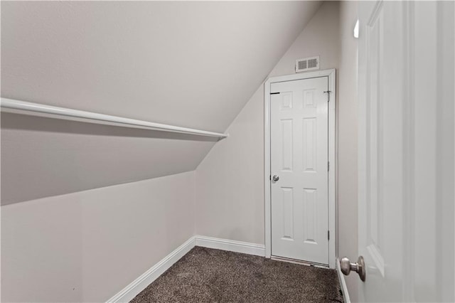 additional living space featuring lofted ceiling, carpet flooring, visible vents, and baseboards