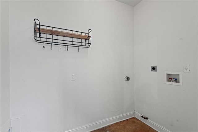 laundry room with laundry area, baseboards, gas dryer hookup, washer hookup, and electric dryer hookup