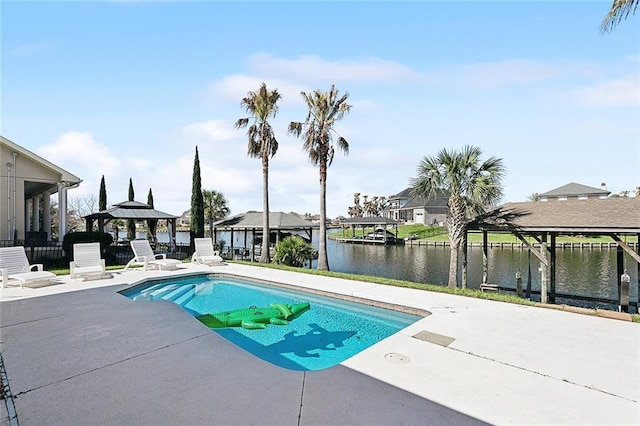 1042 Mariners Cove Blvd, Slidell, LA 70458 - outdoor pool with a gazebo, a water view, and a patio area