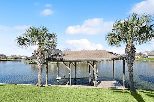 1042 Mariners Cove Blvd, Slidell, LA 70458 - dock area with a lawn, a water view, and boat lift