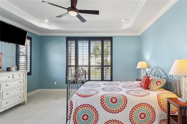 1042 Mariners Cove Blvd, Slidell, LA 70458 - carpeted bedroom with a raised ceiling, crown molding, recessed lighting, and ceiling fan