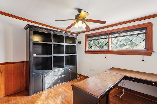 5116 Franklin Ave, New Orleans, LA 70122 - unfurnished office featuring ceiling fan, ornamental molding, and light wood finished floors