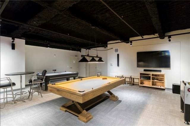 game room featuring carpet floors and pool table