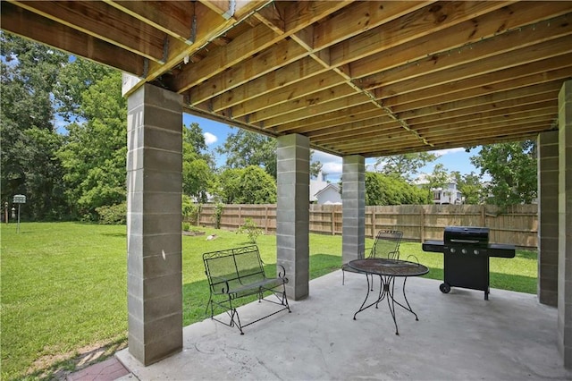 view of patio / terrace featuring a fenced backyard and grilling area