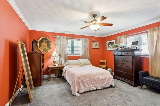 4929 Kawanee Ave, Metairie, LA 70006 - carpeted bedroom with ornamental molding, a ceiling fan, and baseboards
