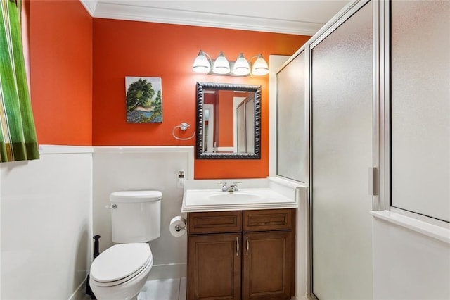 4929 Kawanee Ave, Metairie, LA 70006 - full bath featuring toilet, vanity, a stall shower, and crown molding