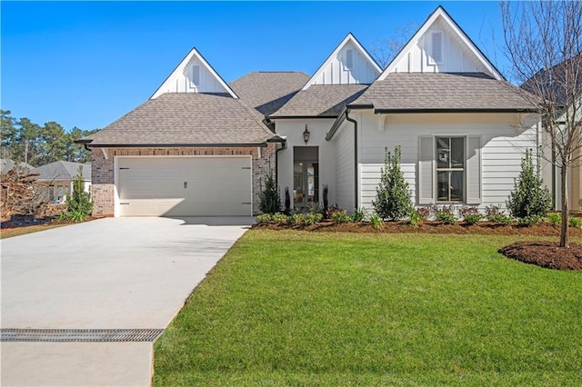 4221 Cypress Point Dr, Covington, LA 70433 - view of front of home with board and batten siding, driveway, a front yard, an attached garage, and a shingled roof