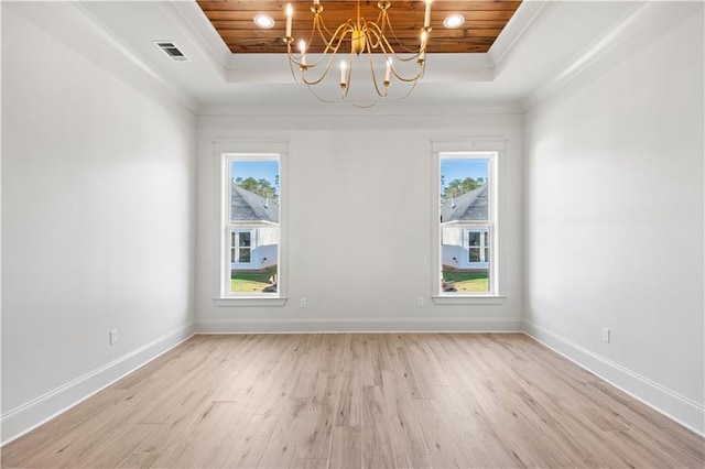 4221 Cypress Point Dr, Covington, LA 70433 - unfurnished dining area featuring visible vents, wood ceiling, a raised ceiling, and light wood-type flooring