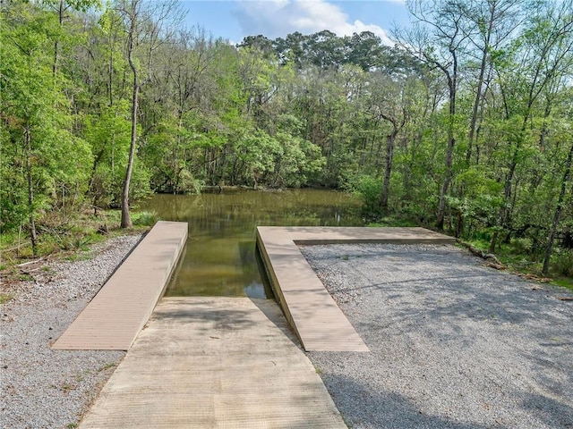 4221 Cypress Point Dr, Covington, LA 70433 - view of dock with a water view and a forest view
