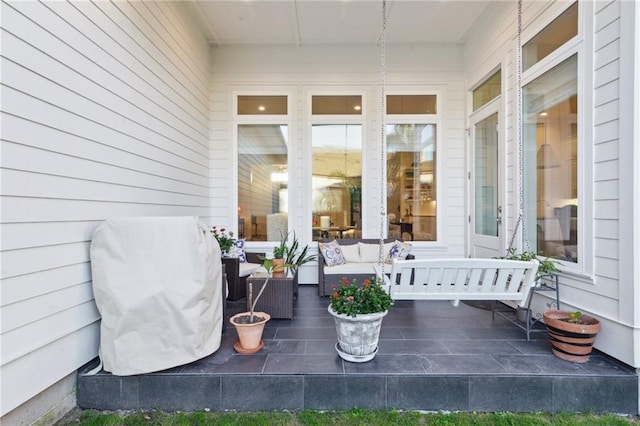 view of patio / terrace featuring an outdoor living space and area for grilling