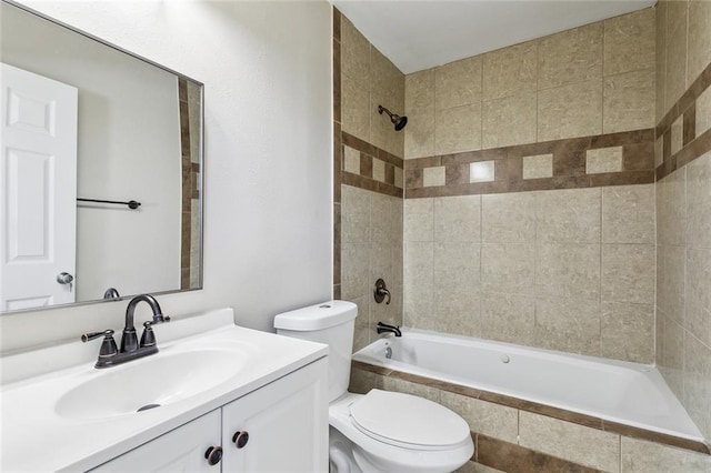 bathroom featuring  shower combination, vanity, and toilet