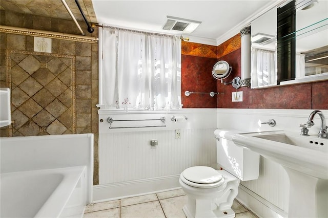 full bathroom with visible vents, a sink, toilet, and tile patterned floors