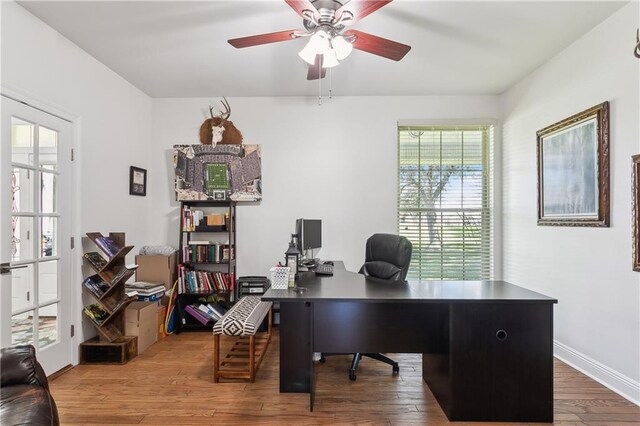 110 Rue Acadian, Belle Chasse, LA 70037 - office space with wood finished floors, a ceiling fan, and baseboards