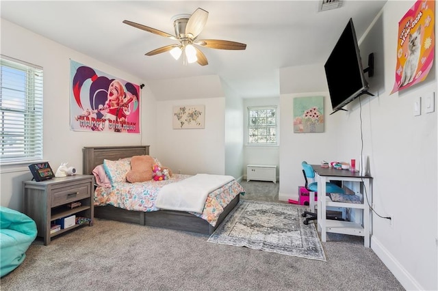 110 Rue Acadian, Belle Chasse, LA 70037 - carpeted bedroom with baseboards, visible vents, and a ceiling fan