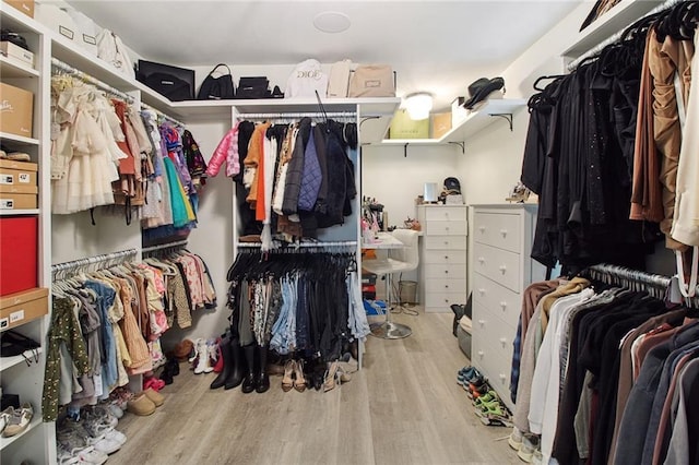 walk in closet featuring light wood-style flooring