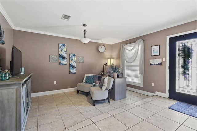 305 Eden Isles Dr, Slidell, LA 70458 - living area featuring crown molding and light tile patterned flooring