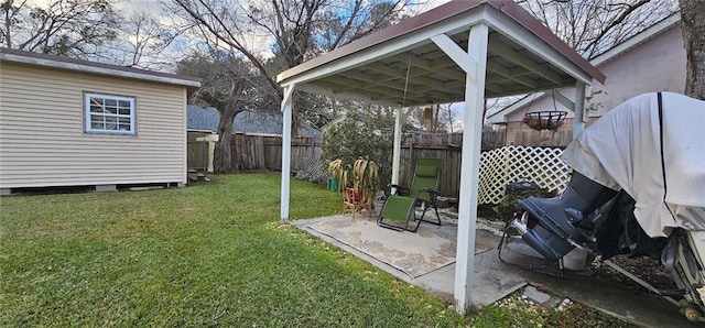 view of yard featuring a patio area and a fenced backyard