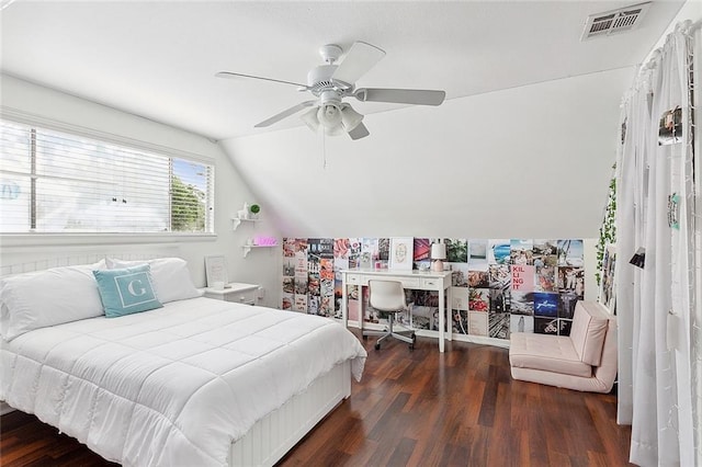 10053 Joel Ave, River Ridge, LA 70123 - bedroom with visible vents, lofted ceiling, ceiling fan, and wood finished floors