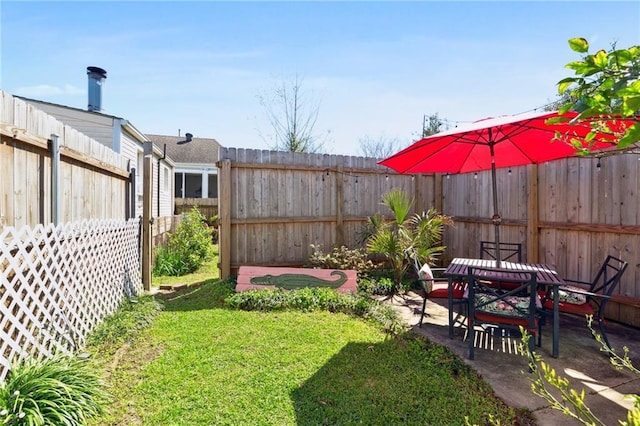 view of yard with a patio and a fenced backyard