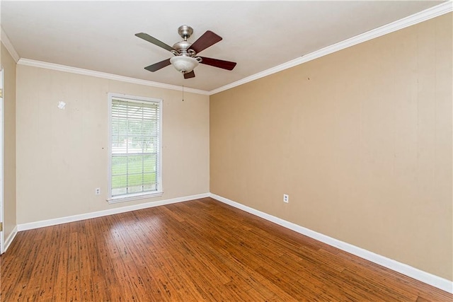 4 Silman Dr, Hammond, LA 70401 - empty room featuring baseboards, ornamental molding, wood finished floors, and ceiling fan