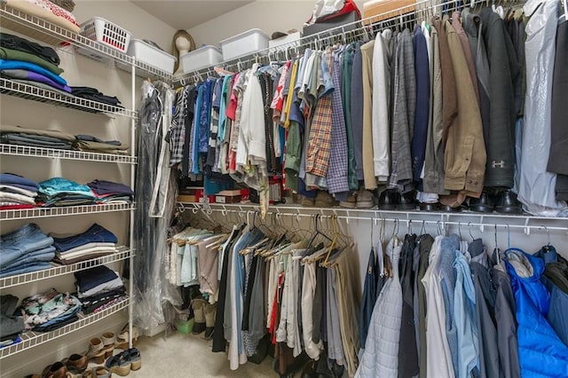 walk in closet with carpet