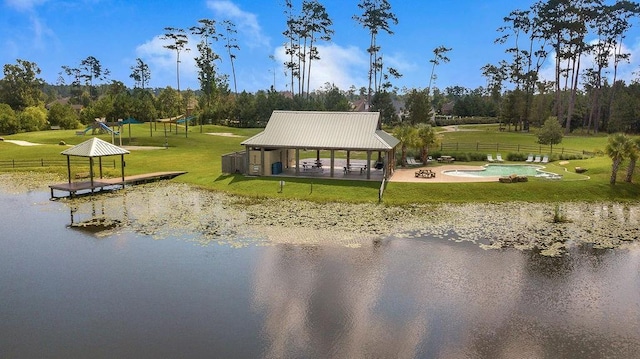 view of water feature with a gazebo