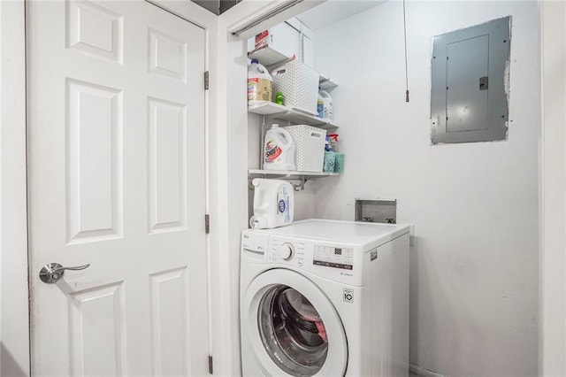 washroom with washer / dryer, electric panel, and laundry area