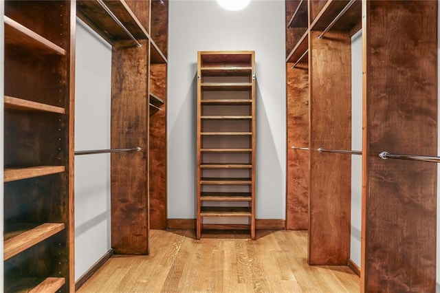 walk in closet with wood finished floors