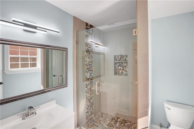 full bathroom with toilet, a sink, and a shower stall