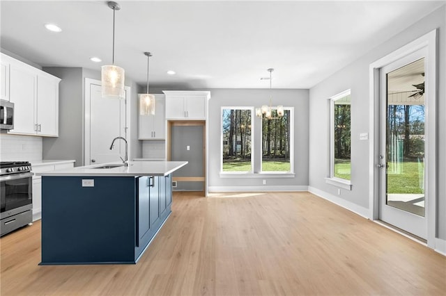 kitchen with appliances with stainless steel finishes, white cabinets, a sink, and decorative backsplash