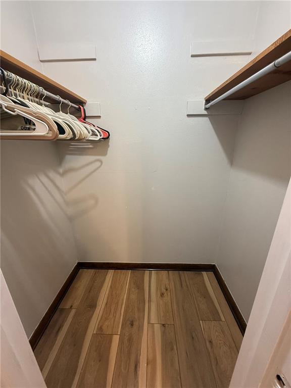 walk in closet with hardwood / wood-style floors