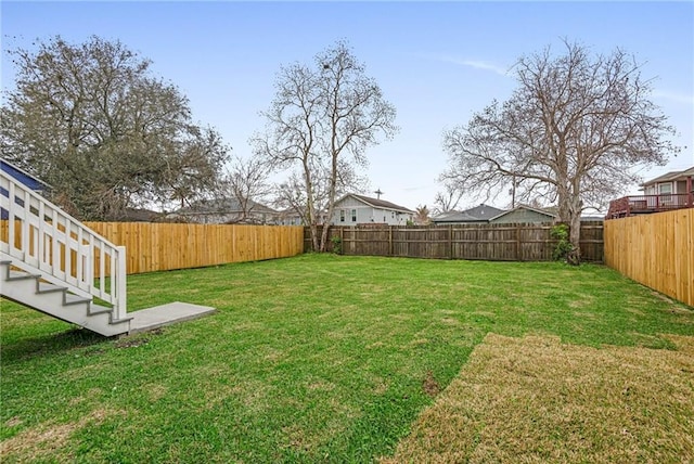 view of yard with a fenced backyard