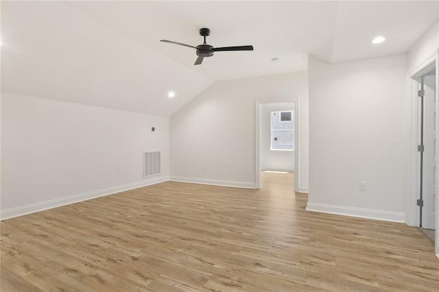 6043 Paris Ave, New Orleans, LA 70122 - additional living space featuring ceiling fan, light wood-style flooring, lofted ceiling, baseboards, and recessed lighting