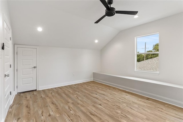6043 Paris Ave, New Orleans, LA 70122 - additional living space with lofted ceiling, a ceiling fan, light wood-style flooring, baseboards, and recessed lighting