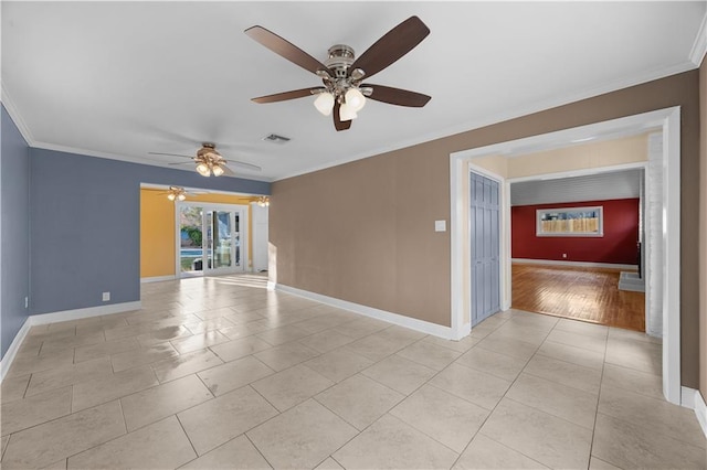 9420 Gerald St, River Ridge, LA 70123 - unfurnished room featuring a ceiling fan, crown molding, baseboards, and light tile patterned floors