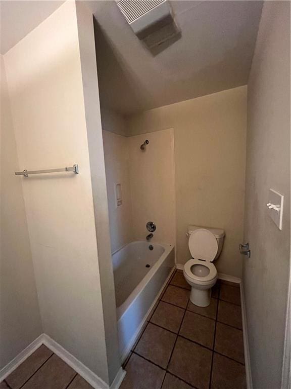 bathroom featuring shower / tub combination, tile patterned flooring, toilet, and baseboards