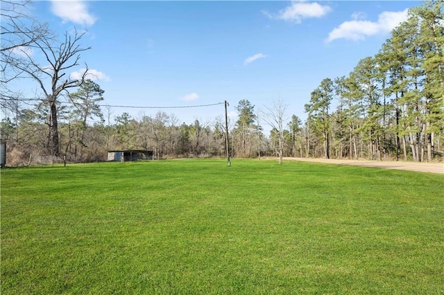 view of yard with a forest view